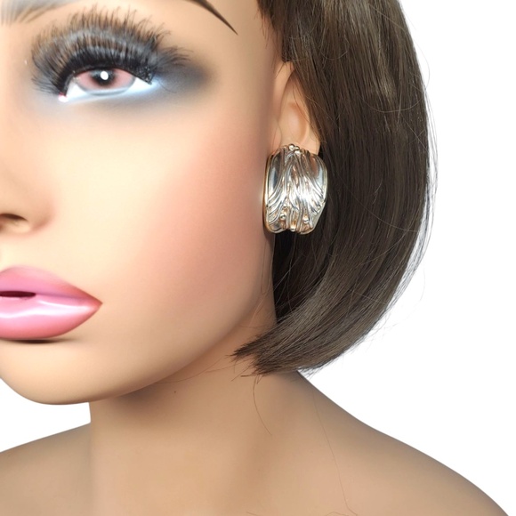 Jem Sterling Silver Gold Plated Accent Wide Floral Earrings #20797 - Picture 8 of 11